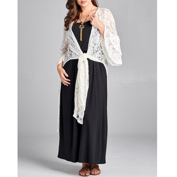 Plus Boho Lace Long Cardigan Duster Maxi Tunic Top - Picture 3 of 6